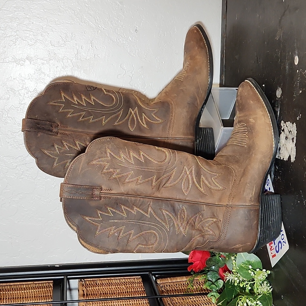 ARIAT Heritage R Toe Distressed Brown Cowgirl Western Boots 9